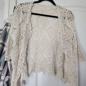 Elegant Cream Crochet Women Sweater